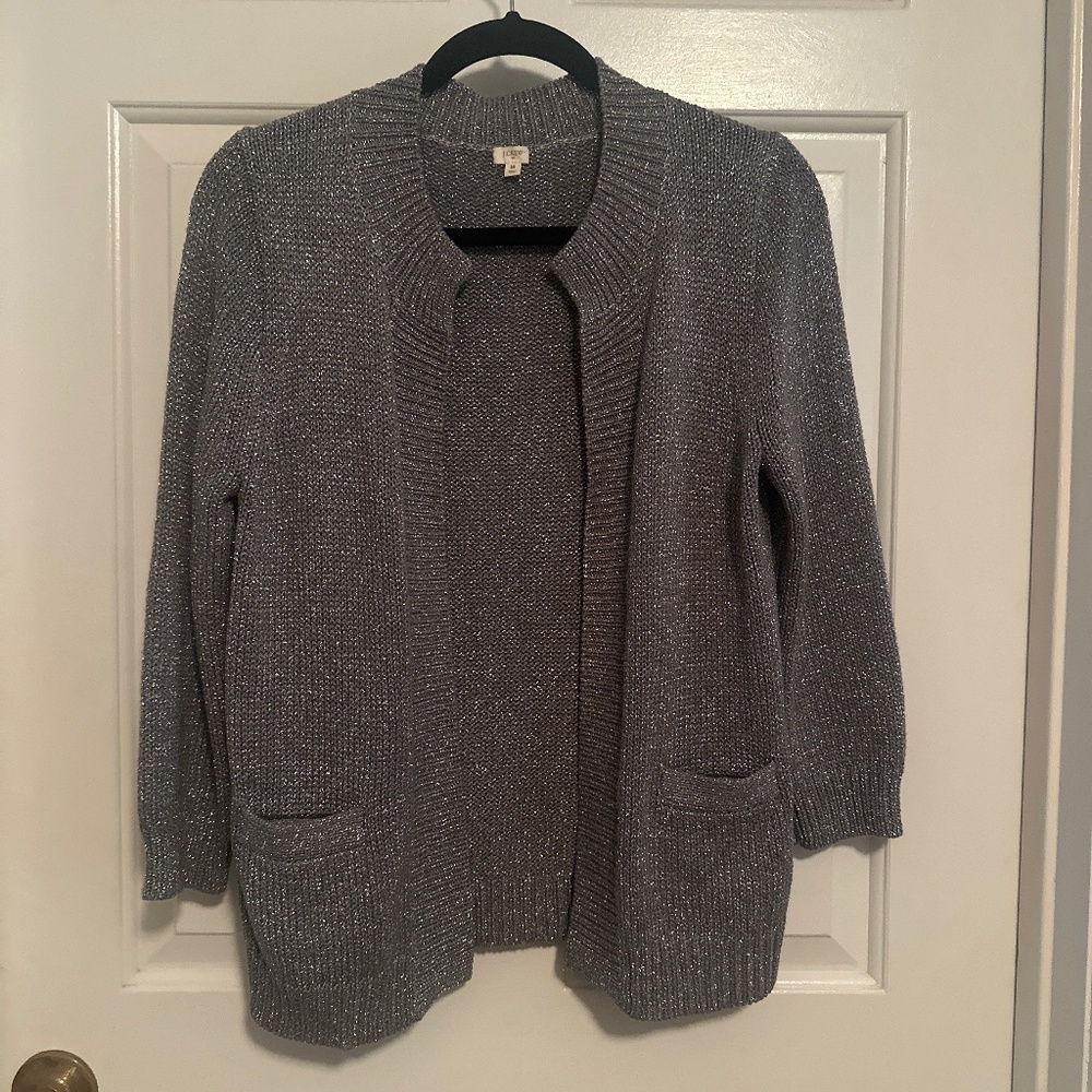 J. Crew Gray and Silver Open Front Cardi